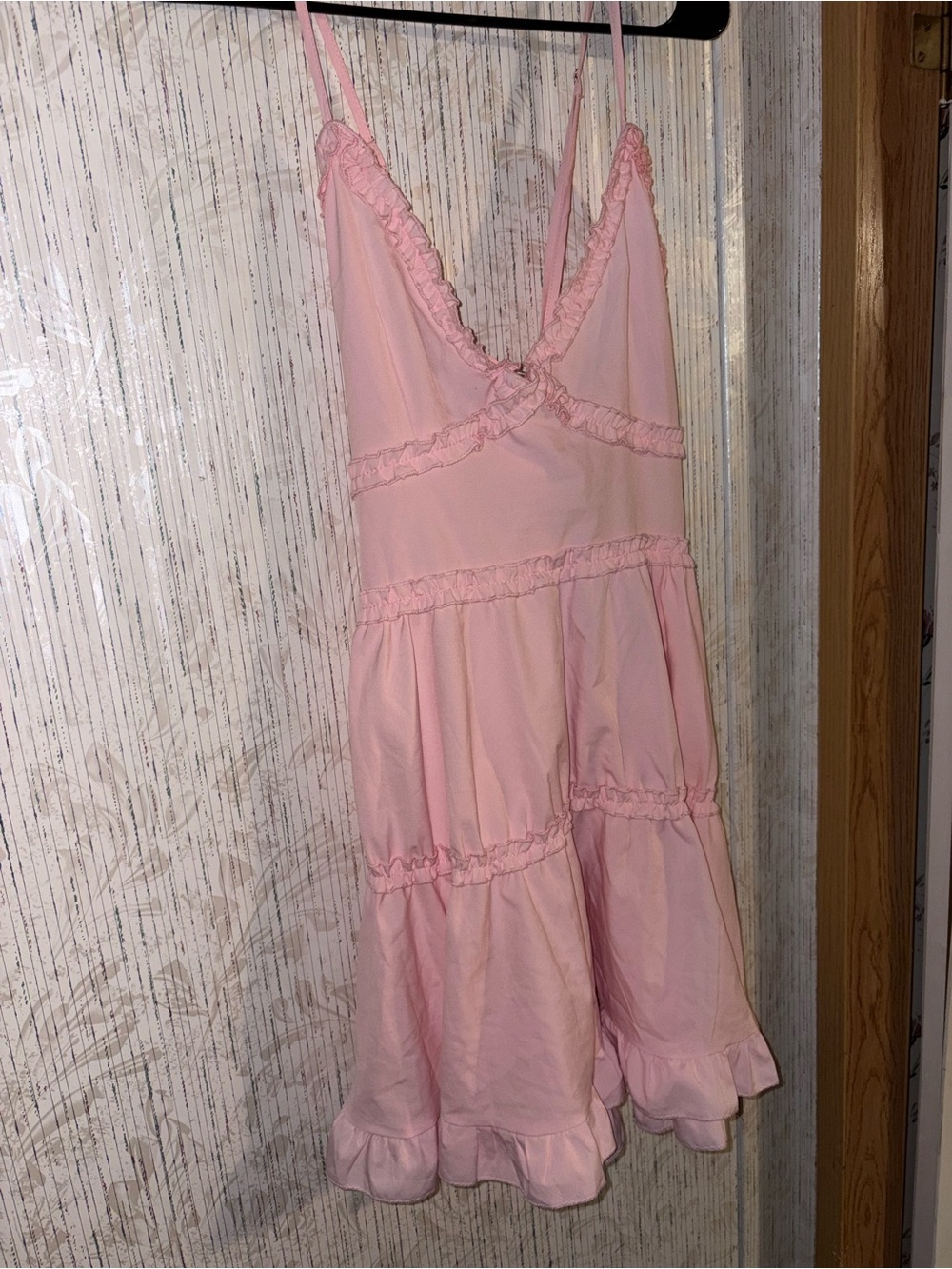 Pink Ruffle-Trim Spaghetti Strap Dress